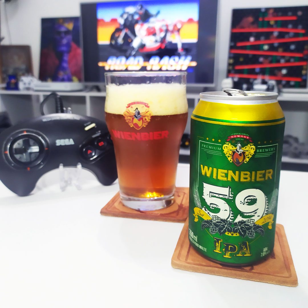 Road Rash no Mega Drive com a IPA da Wienbier