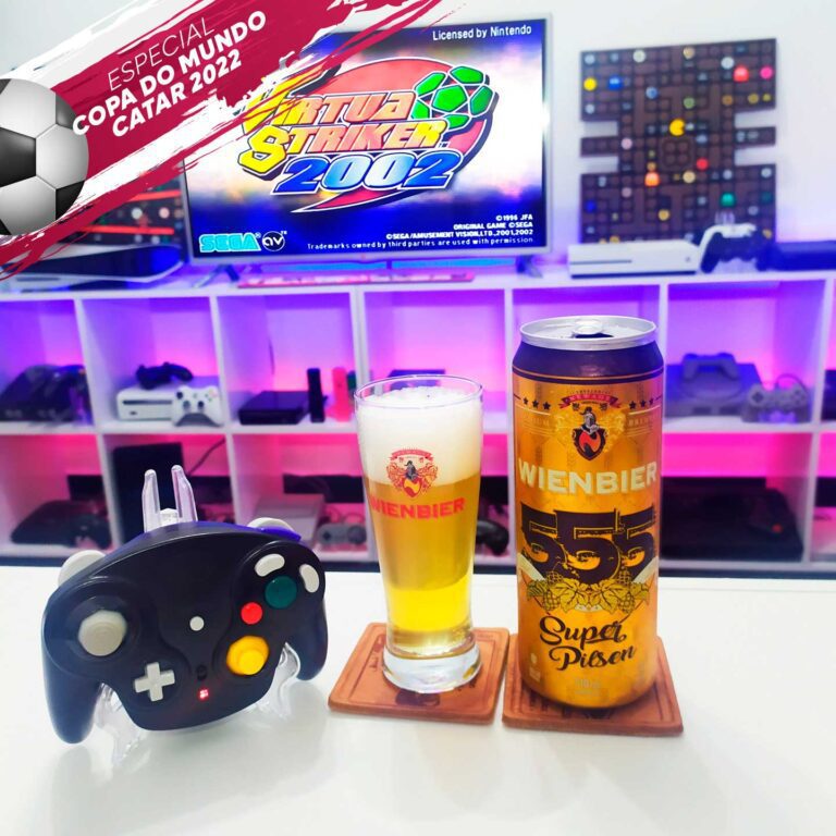 Virtua Striker 2002 direto do Game Cube com a Super Pilsen da Wienbier, rótulo 555