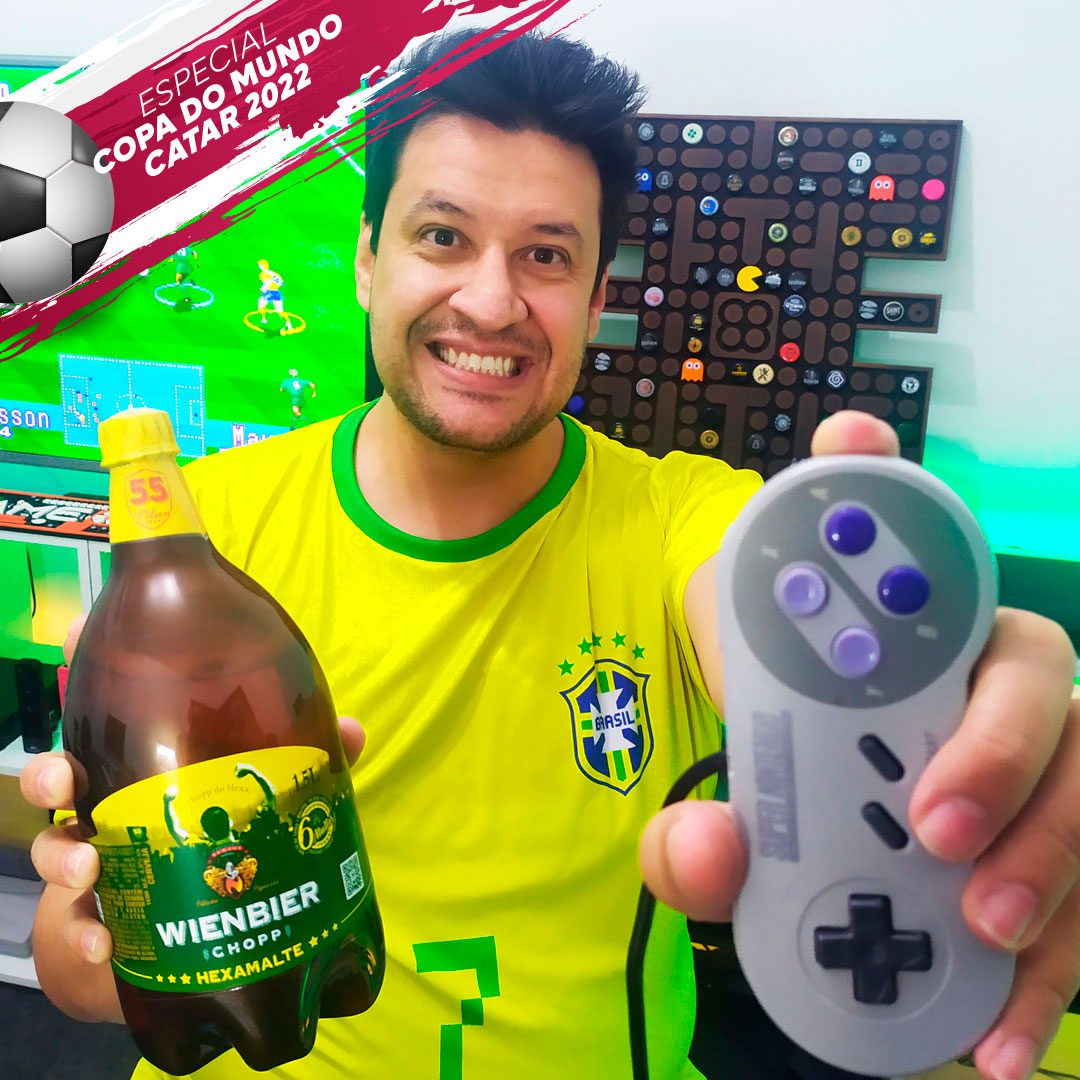 International Superstar Soccer no SNES com novo chop Hexamalte da Wienbier