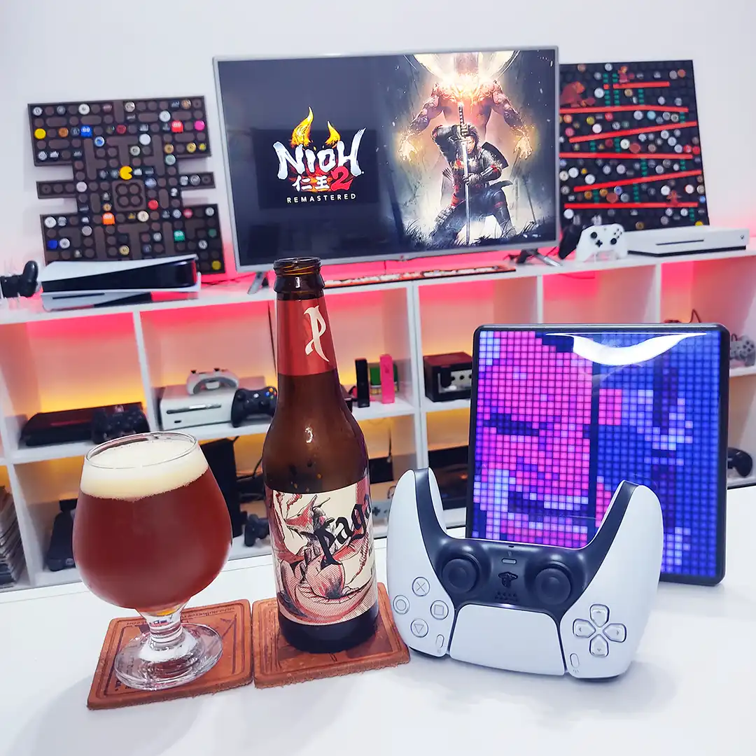 A Barley Wine, a Dragon's Blood da cervejaria Pagan com Nioh 2 no PS5