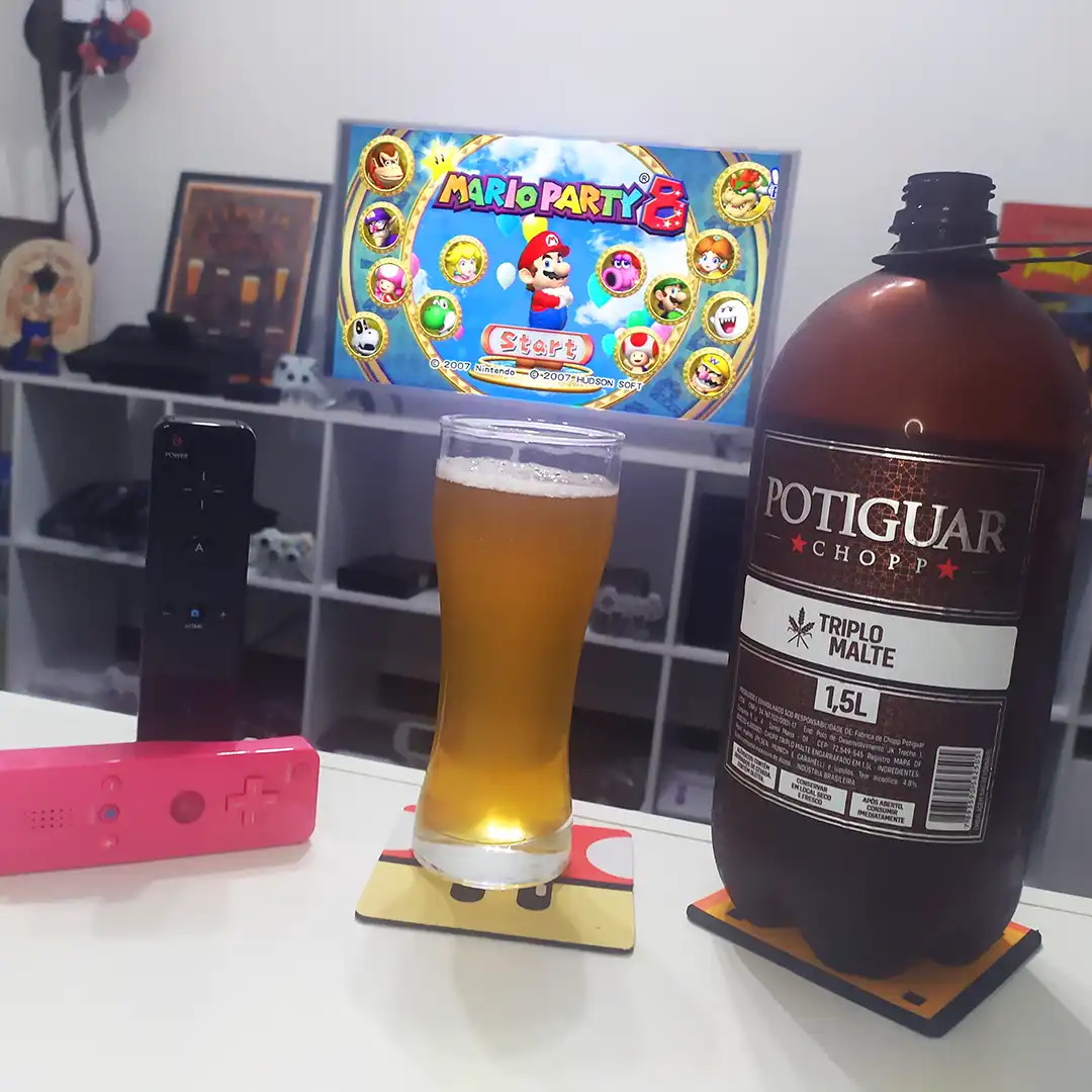 Provando o Triplo Malte da Potiguar Chopp com Mario Party 8 no Nintendo Wii