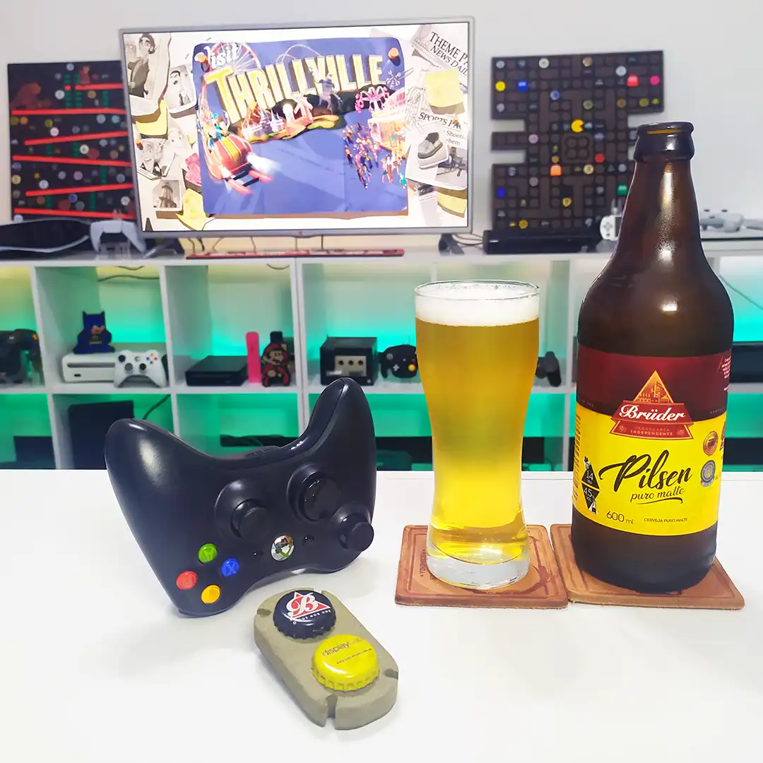 Pilsen puro malte da Brüder com Thrillville: Off the Rails do Xbox