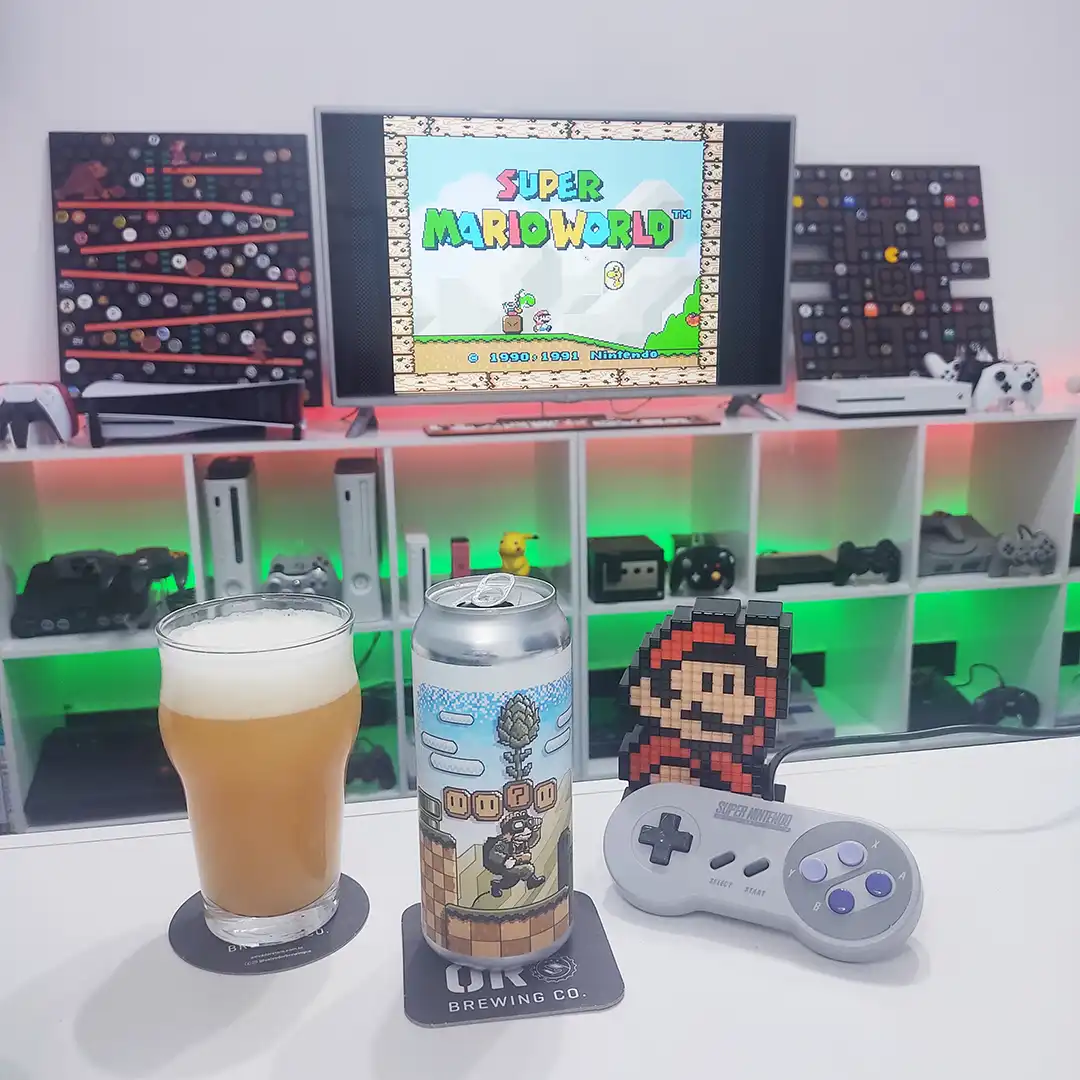 A Bros da Salvador Brewing com Super Mario World no Super Nintendo