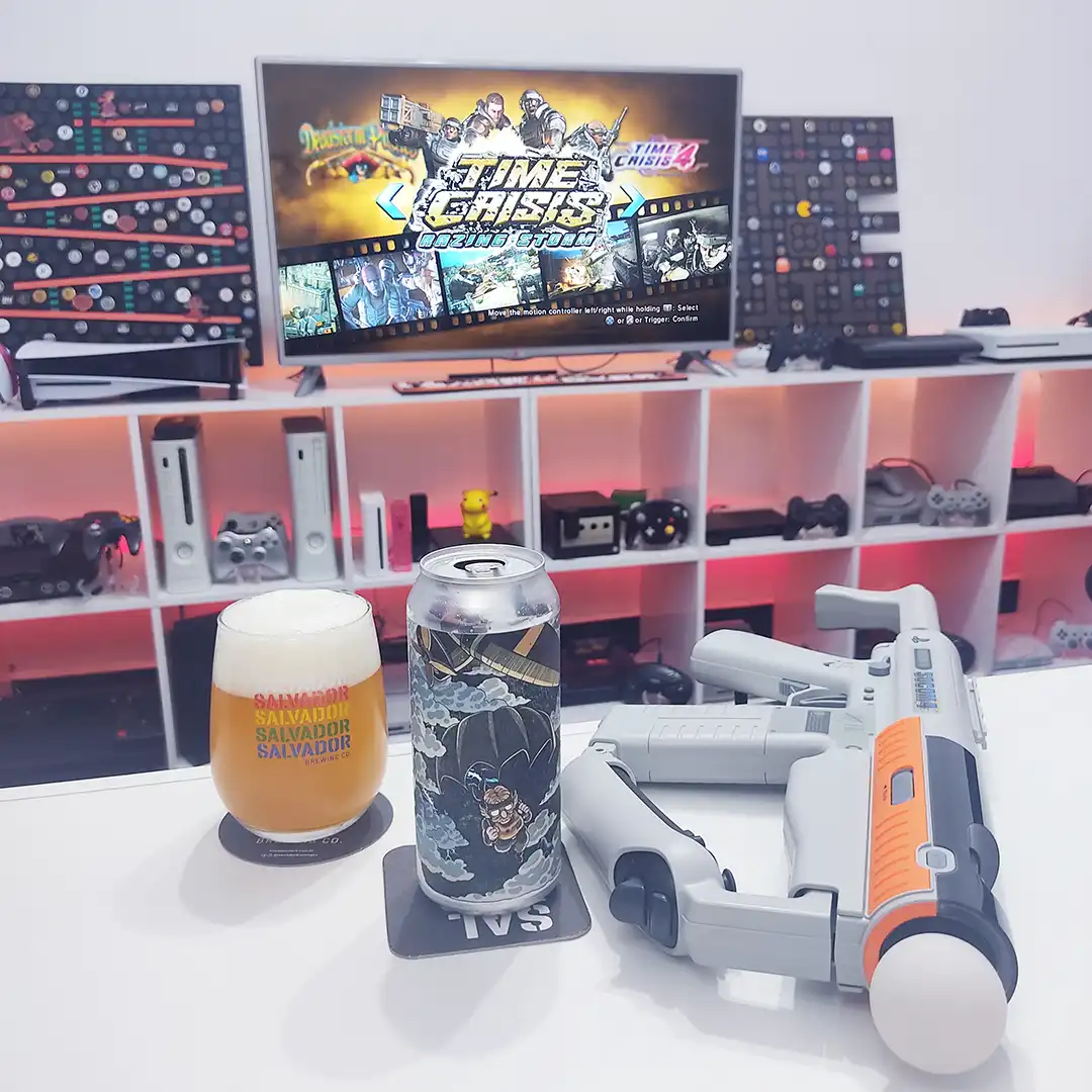 Time Crisis Razing Storm no PS3 com a Tempestade da Salvador Brewing Co