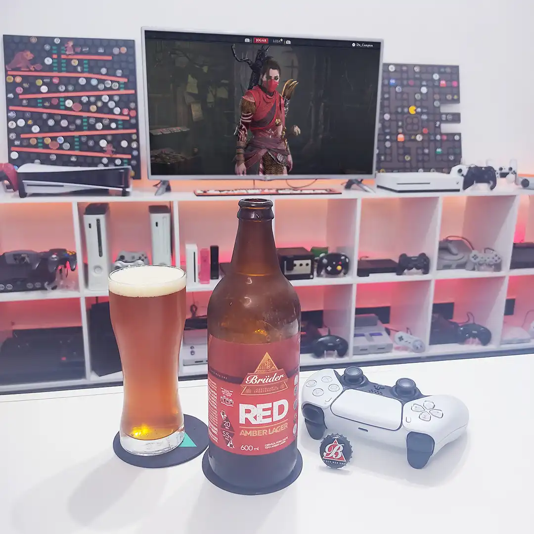 Red: Amber Lager da Cervejaria Brüder com a Renegada de Diablo 4