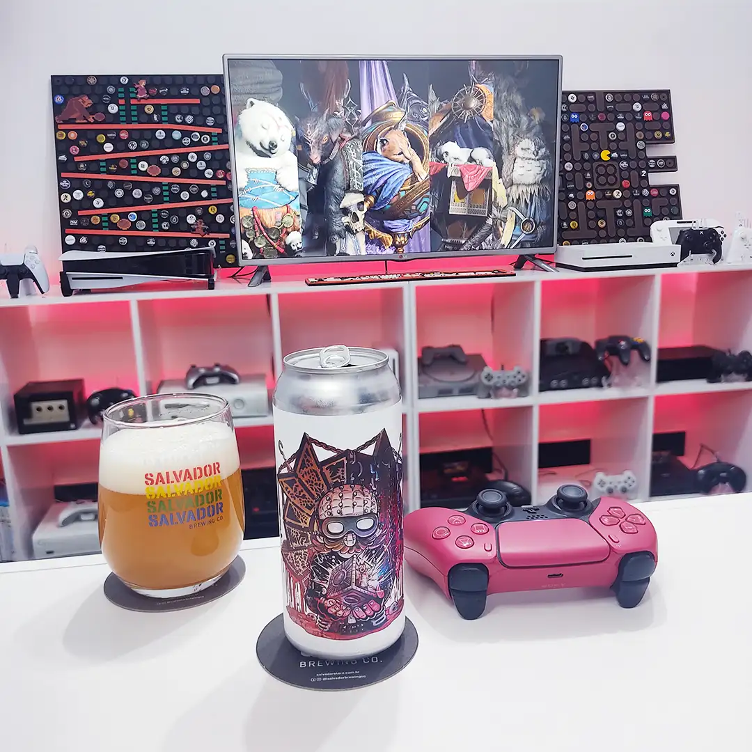 Hazyraiser a Double NE IPA da Cervejaria Salvador com Diablo 4 no PlayStation 5