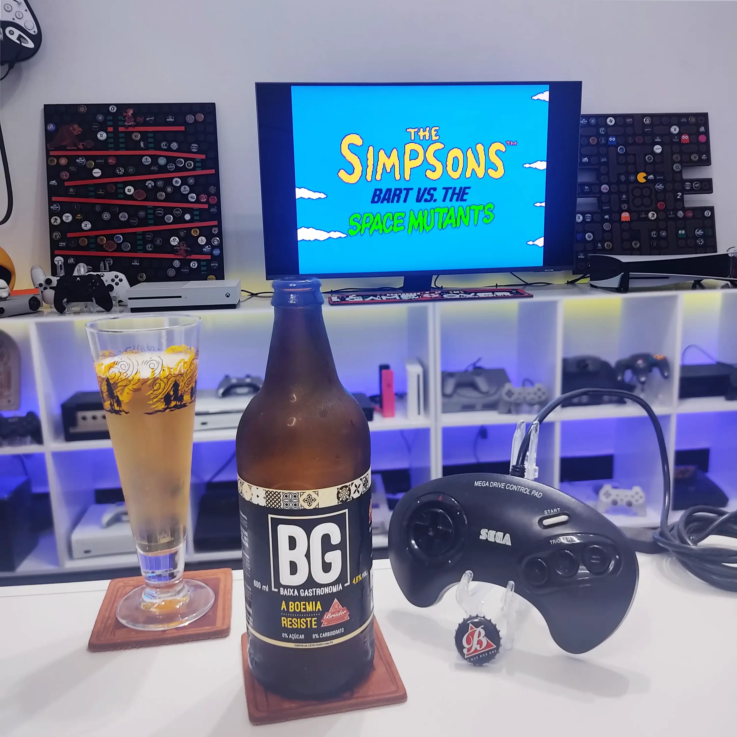 Baixa Gastronomia, a Light Lager da Brüder com The Simpsons: Bart vs. the Space Mutants no Mega Drive