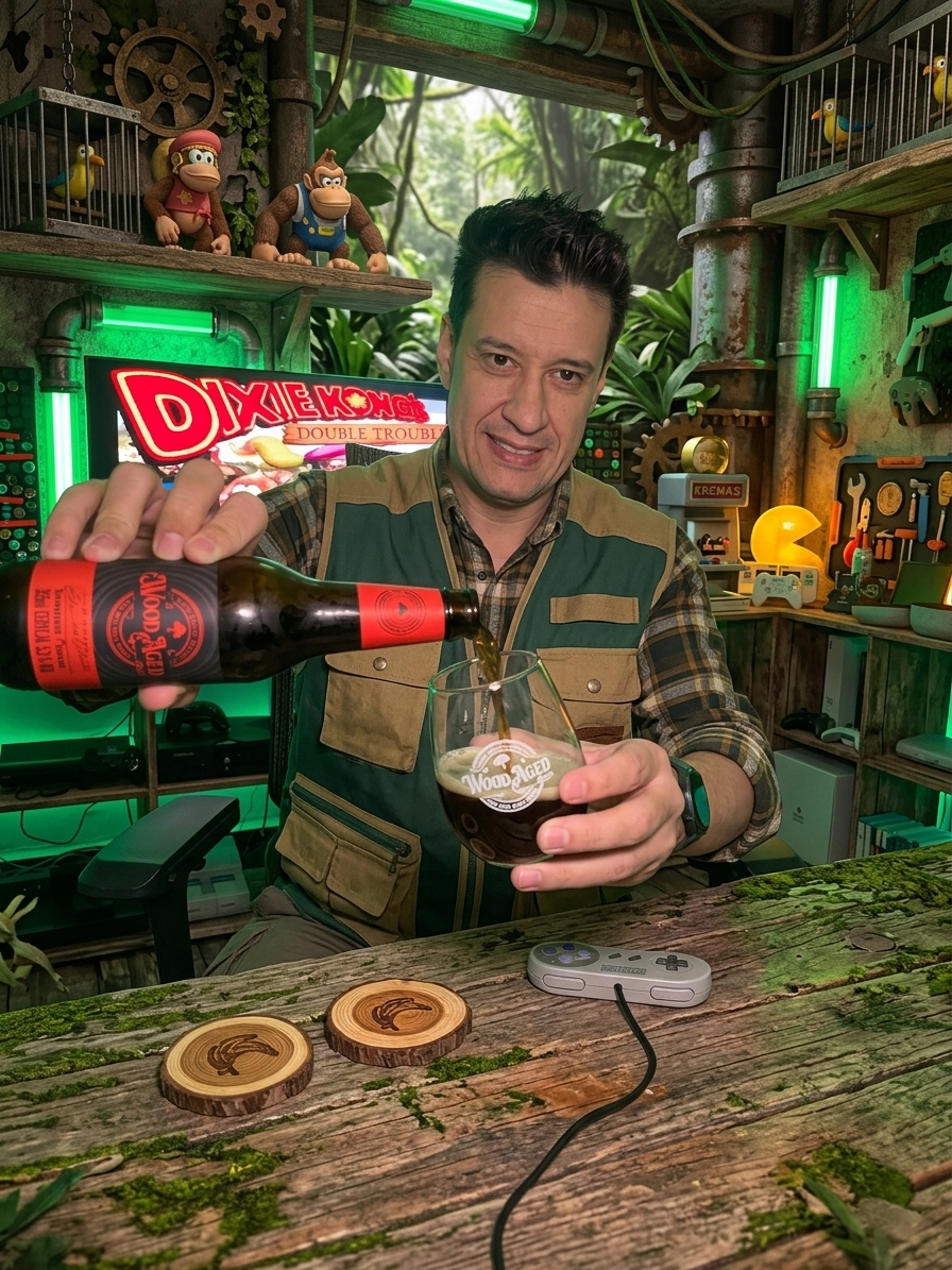 Caixa da Alegria Schwarzbier Wood Aged e Donkey Kong Country 3
