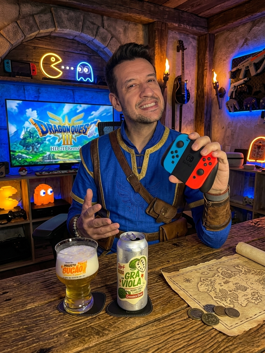 Dragon Quest III HD-2D Remake no Nintendo Switch com a Tart NEIPA Graviola da Prussia Bier