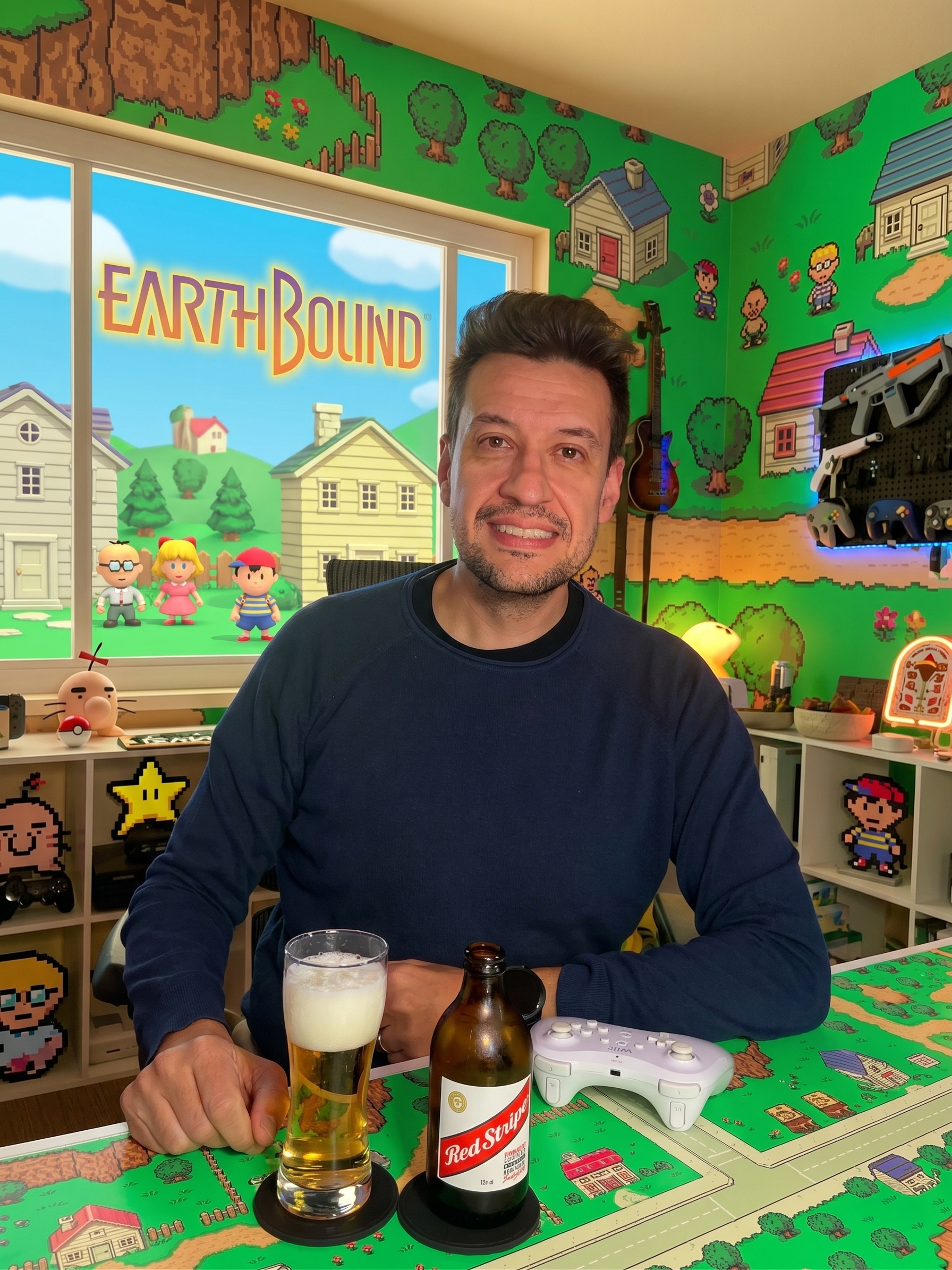 EarthBound no Nintendo Wii U com a Red Stripe Lager