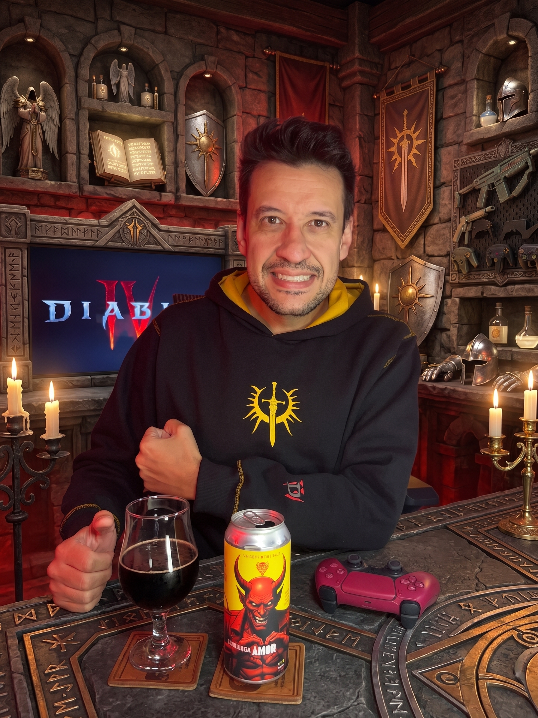 Diablo IV com a Double Oatmeal Stout Demonho é Amor, da Cervejaria Demonho