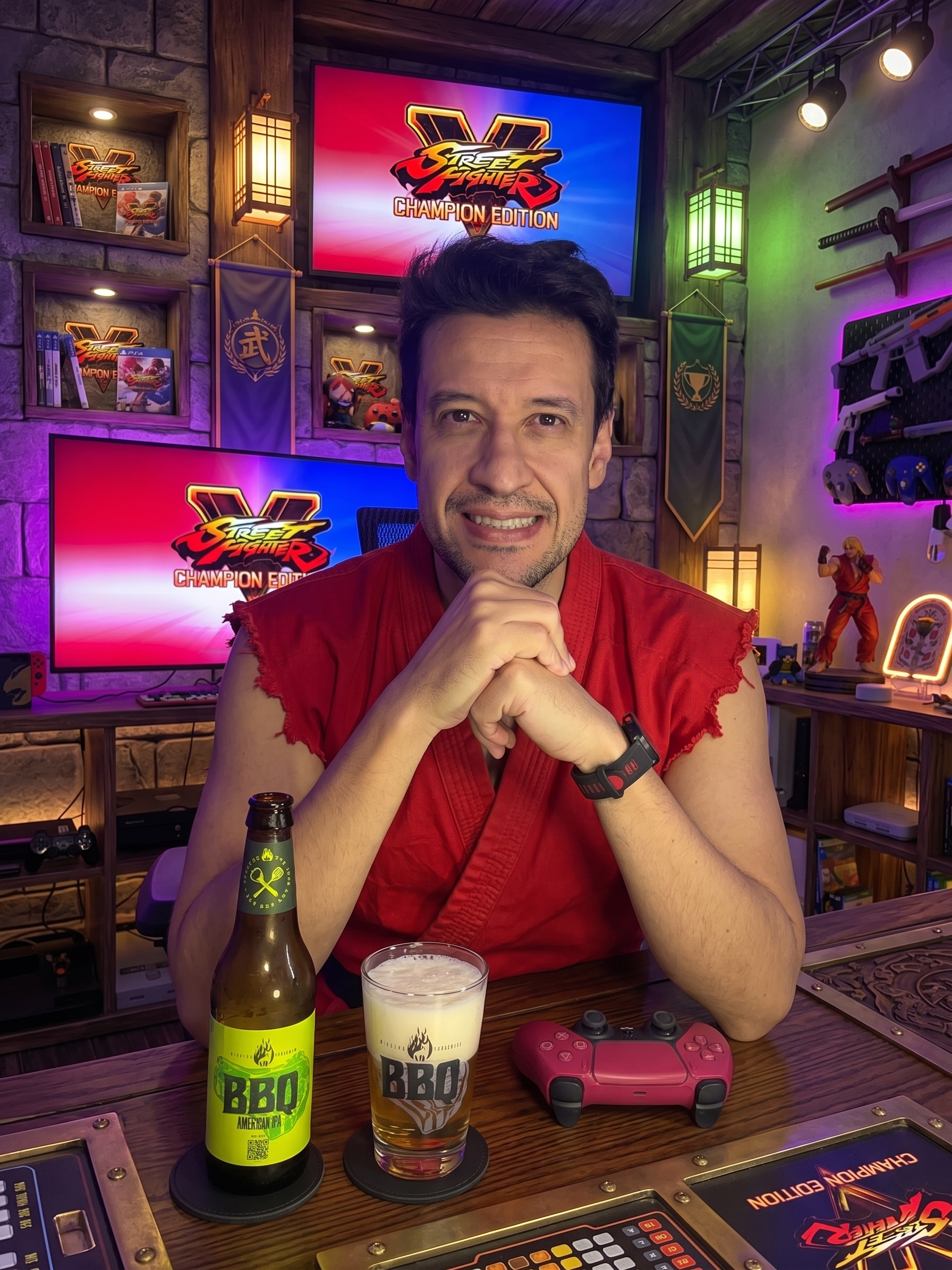 Street Fighter V com a American IPA da Caixa da Alegria, edição BBQ
