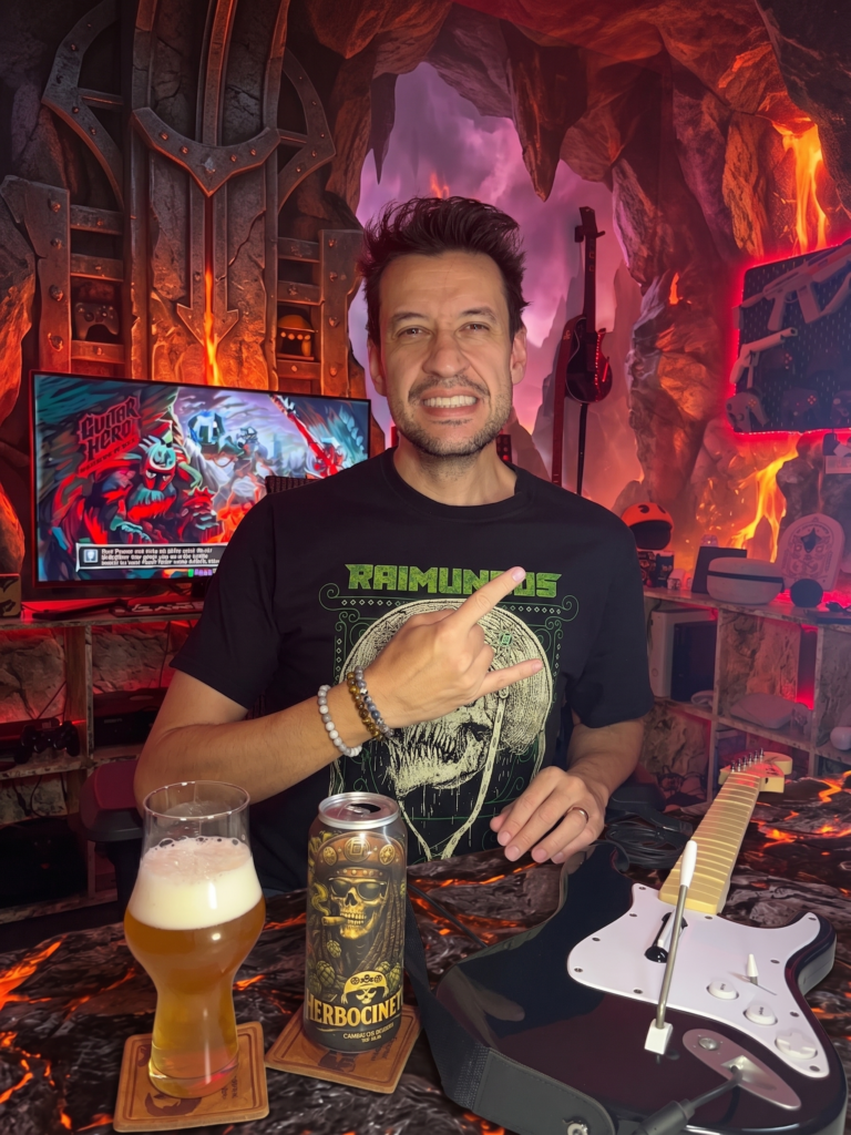 Guitar Hero: Warriors of Rock no Xbox 360 com a American IPA da Cervejaria Enigma