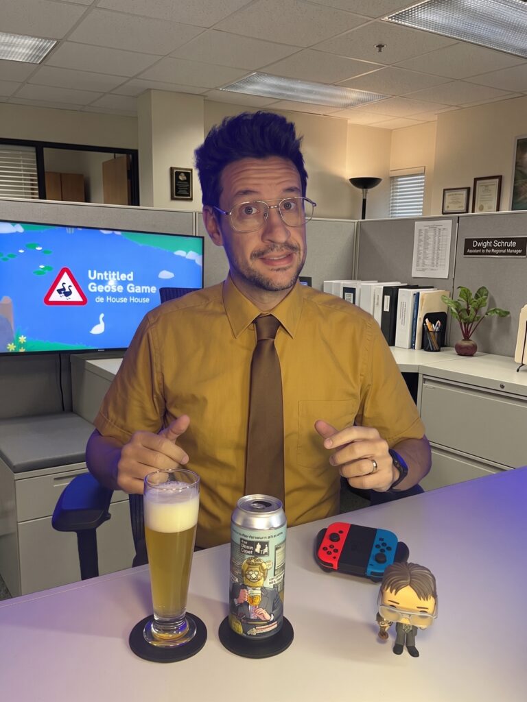 Untitled Goose Game no Nintendo Switch com a The Office Lager da Escafandrista