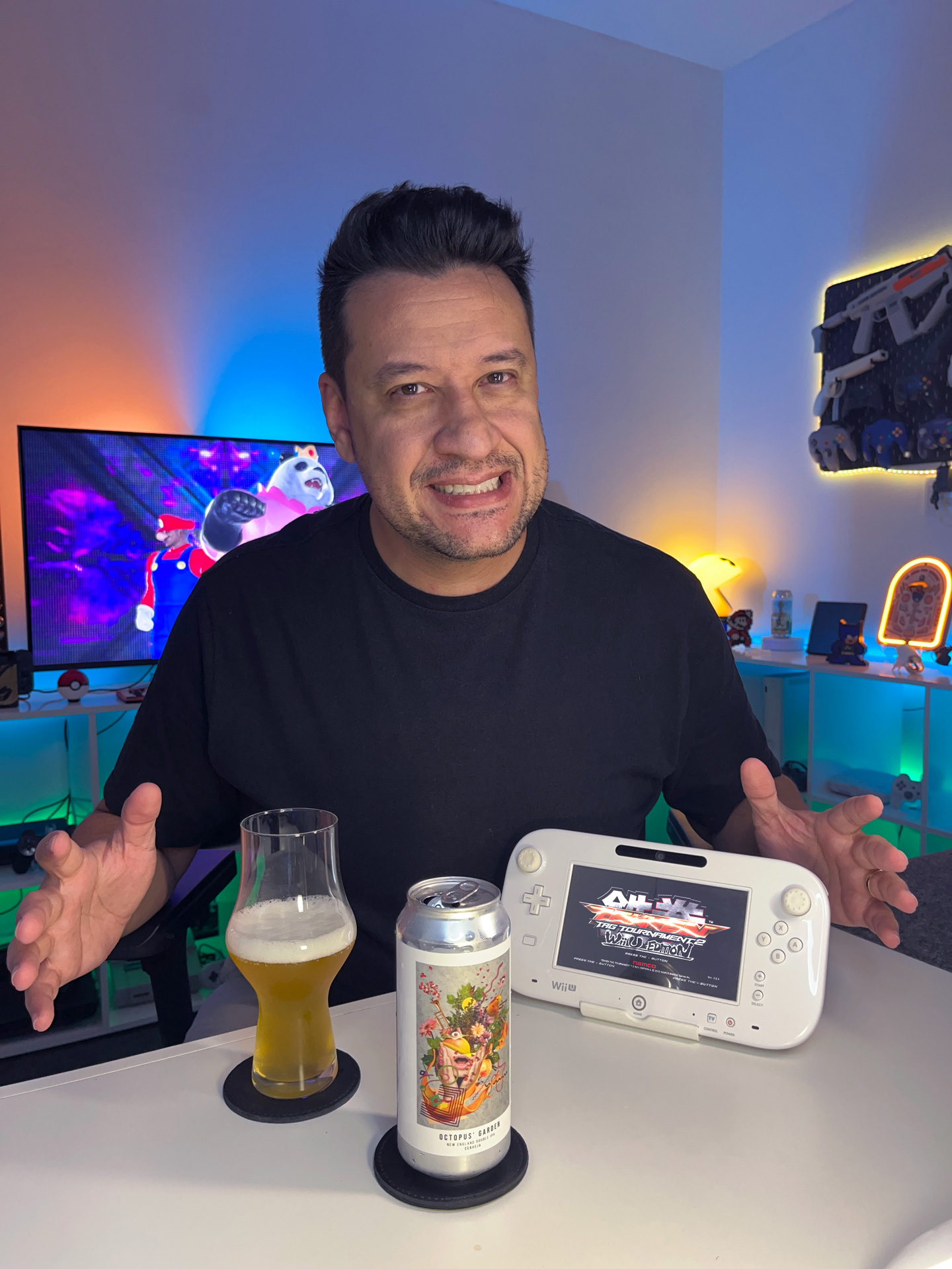 Tekken Tag Tournament 2 no Wii U com a New England Double IPA da Cervejaria Octopus