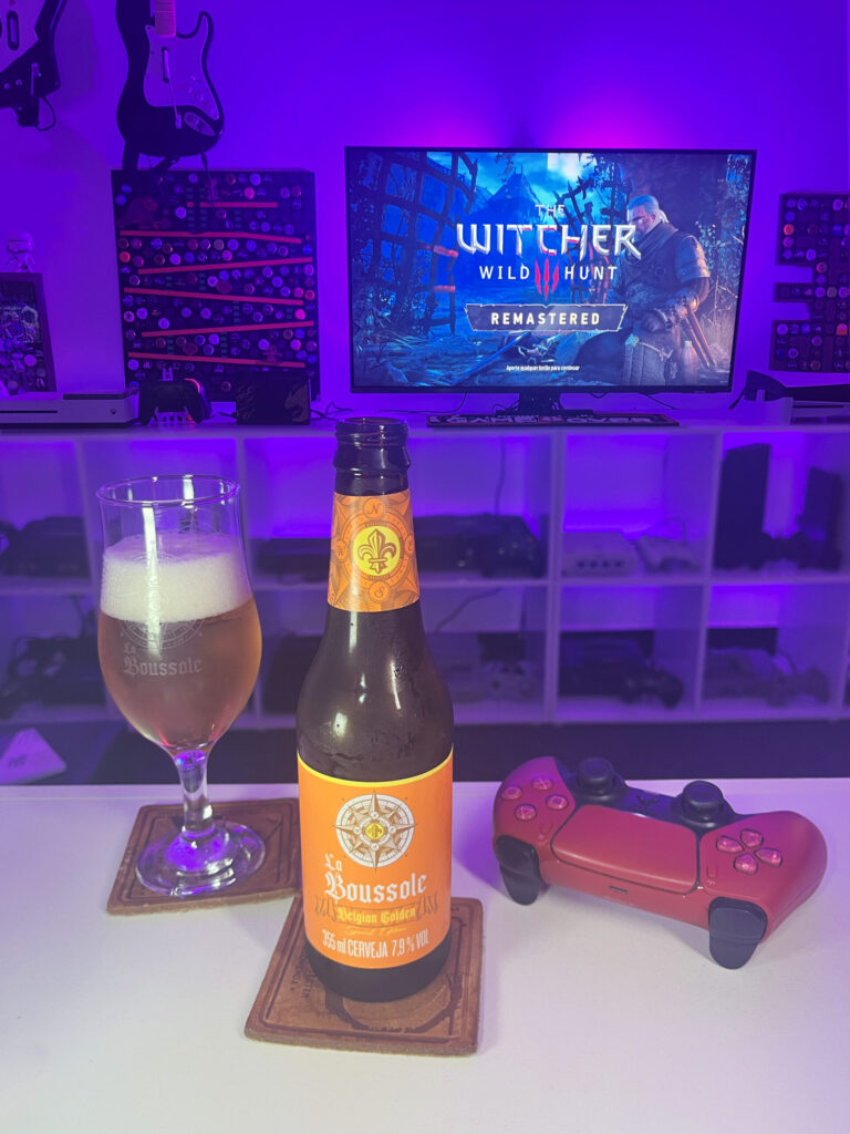 Combinação da Belgian Golden La Boussole com The Witcher 3 Wild Hunt Remastered no PS5.
