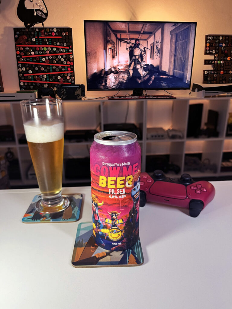 Combinação da Pilsen Cow Me Beer com Crimson Desert no PS5.