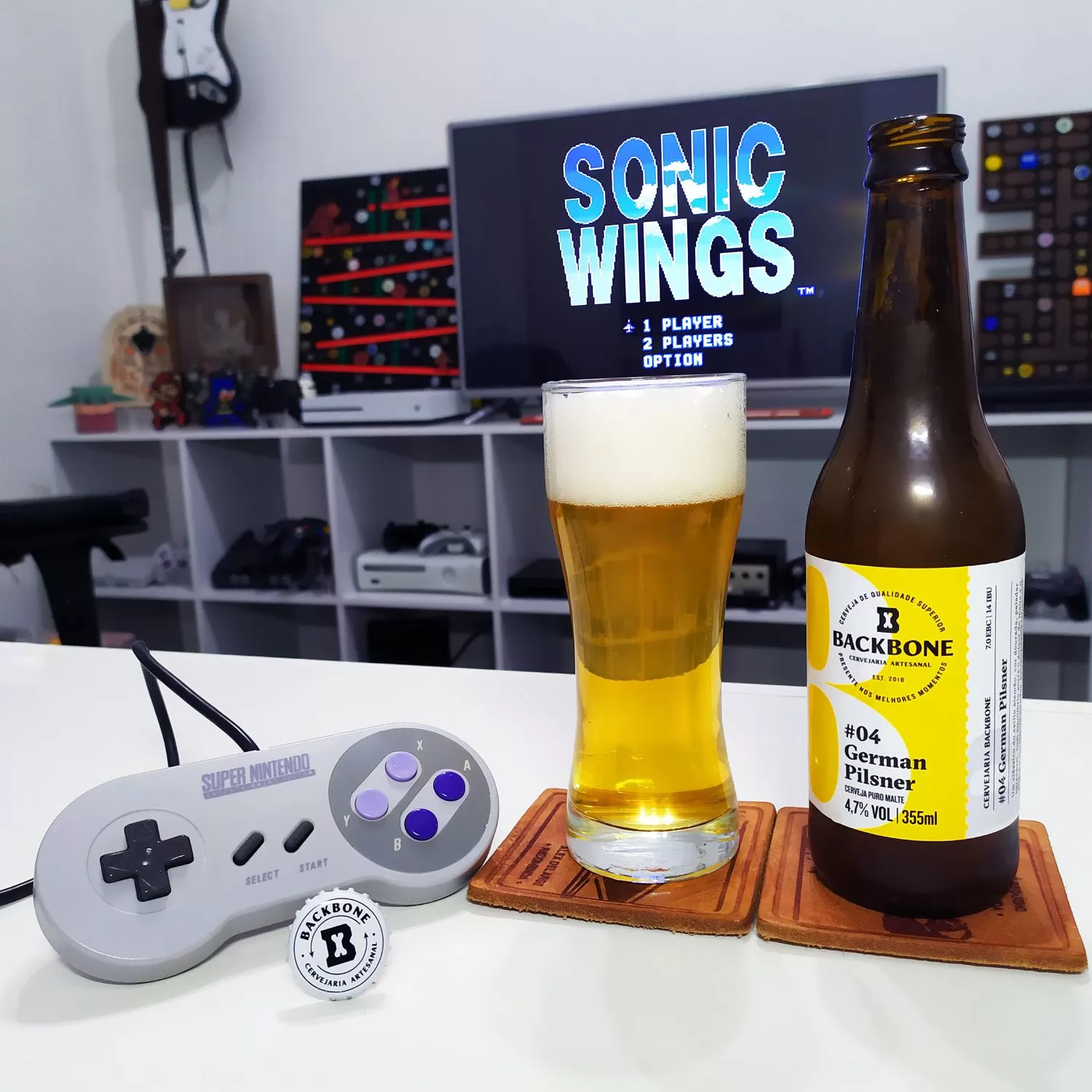 Sonic Wings do SNES com a German Pilsner da Cervejaria Backbone