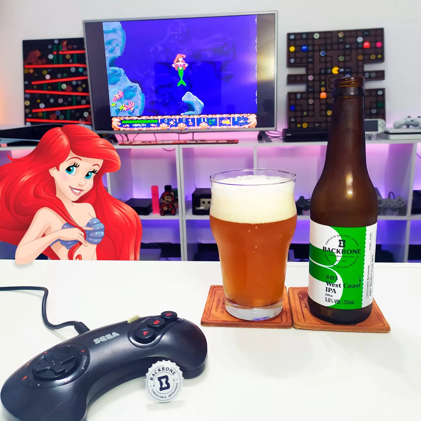 West Coast IPA da Backbone com a Pequena Sereia no Mega Drive