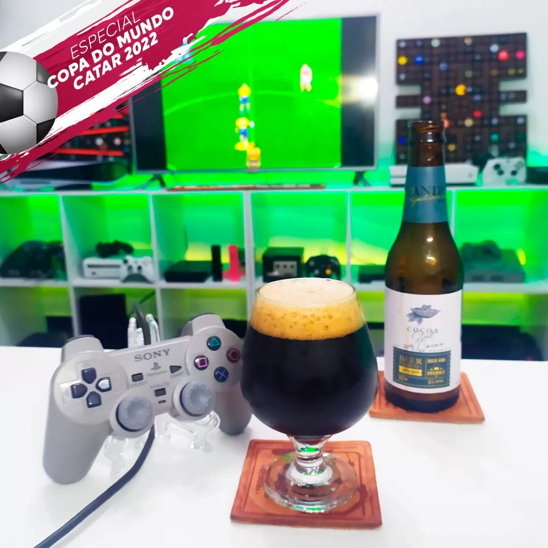 FIFA: Road to World Cup 98 no PlayStation com a Sweet Stout da Clube do Malte